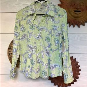 Ninety brand light green paisley buttondown blouse